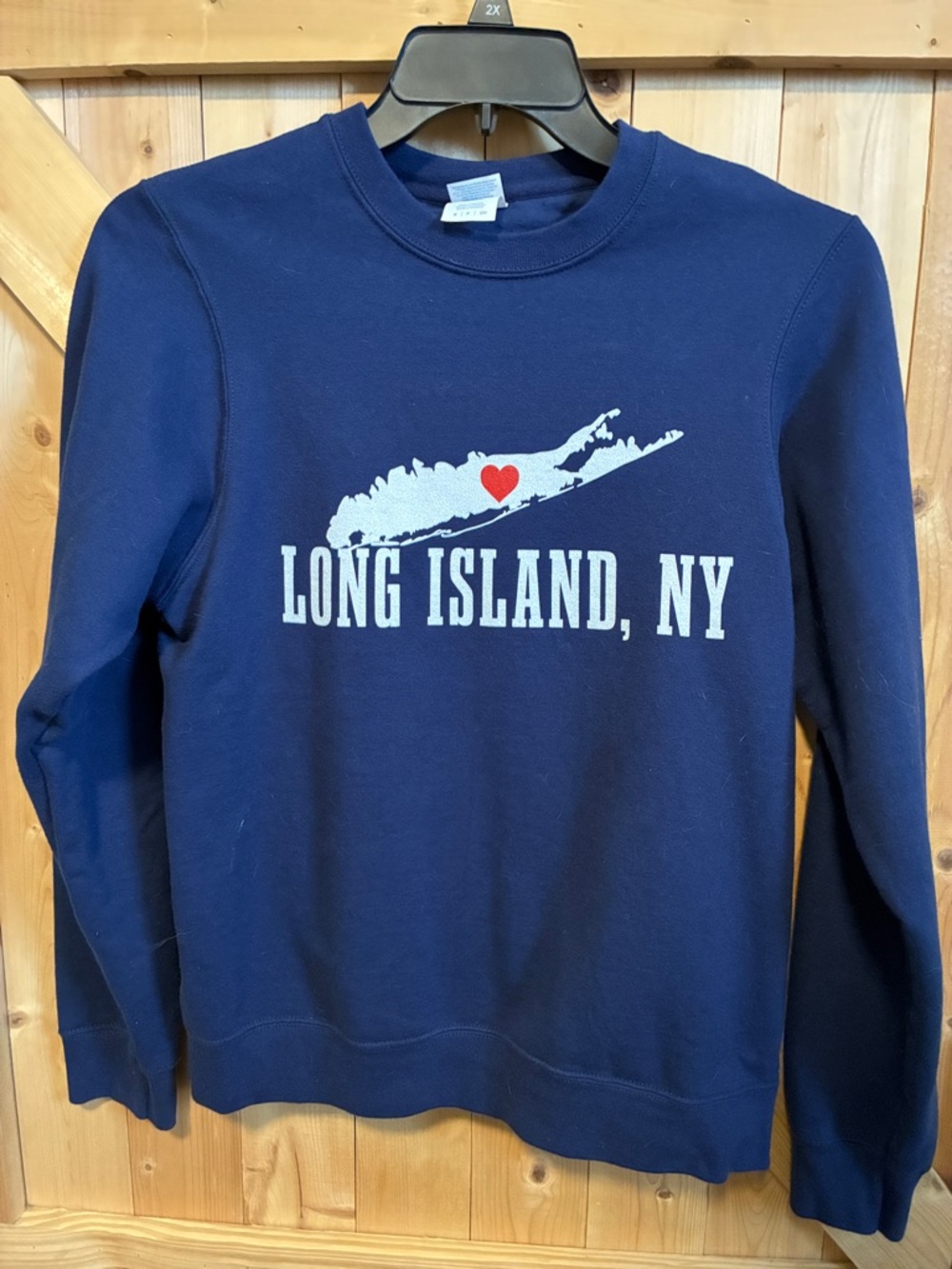 Port and Company Navy Long Island, NY Crewneck Sweatshirt with Red Heart